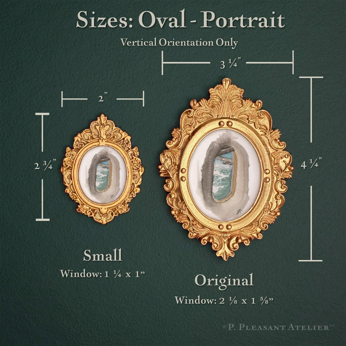 Plane Window, Framed Masterpiece by P. Pleasant Atelier oval portrait art in antique gold with Fairy Magic