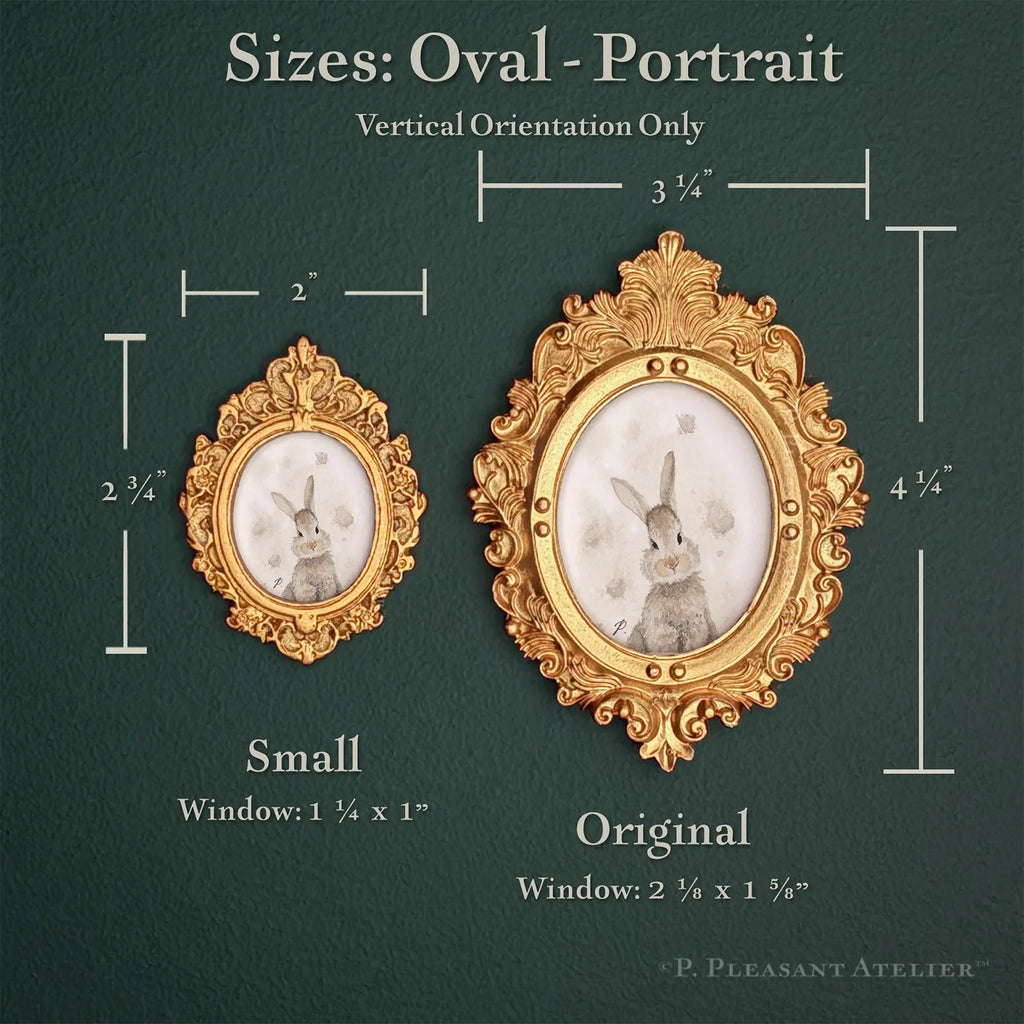 Dust Bunny framed masterpiece by P. Pleasant Atelier with gold Fairy Magic art in an antique oval portrait frame