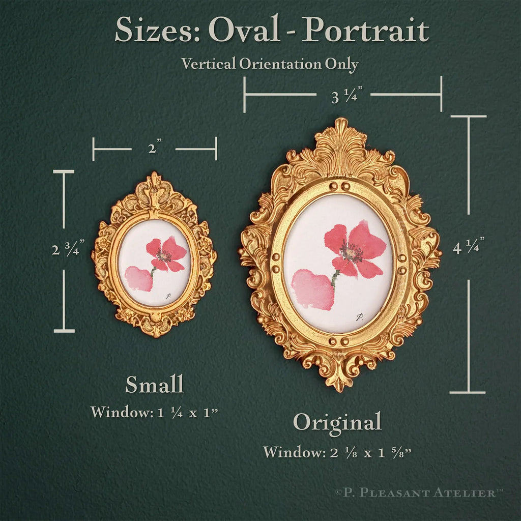 Lo Poppy framed masterpiece by P. Pleasant Atelier with gold oval portrait art, fairy magic and pink flowers