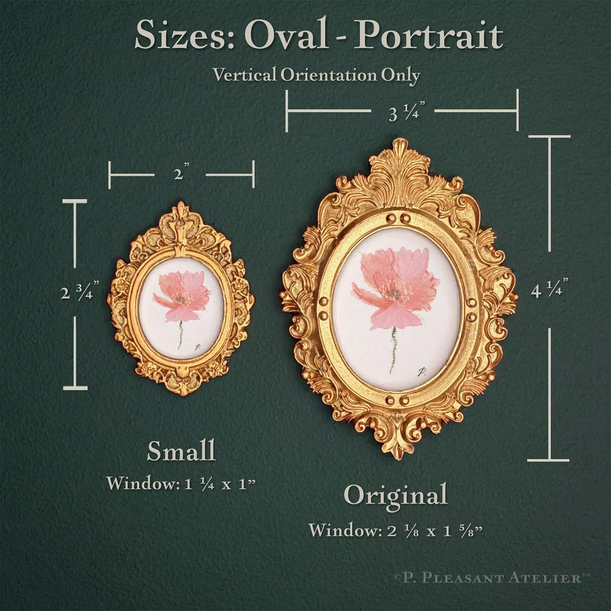 Joni Poppy framed oval portrait artwork by P. Pleasant Atelier with Art Fairy Magic, antique gold and white frame