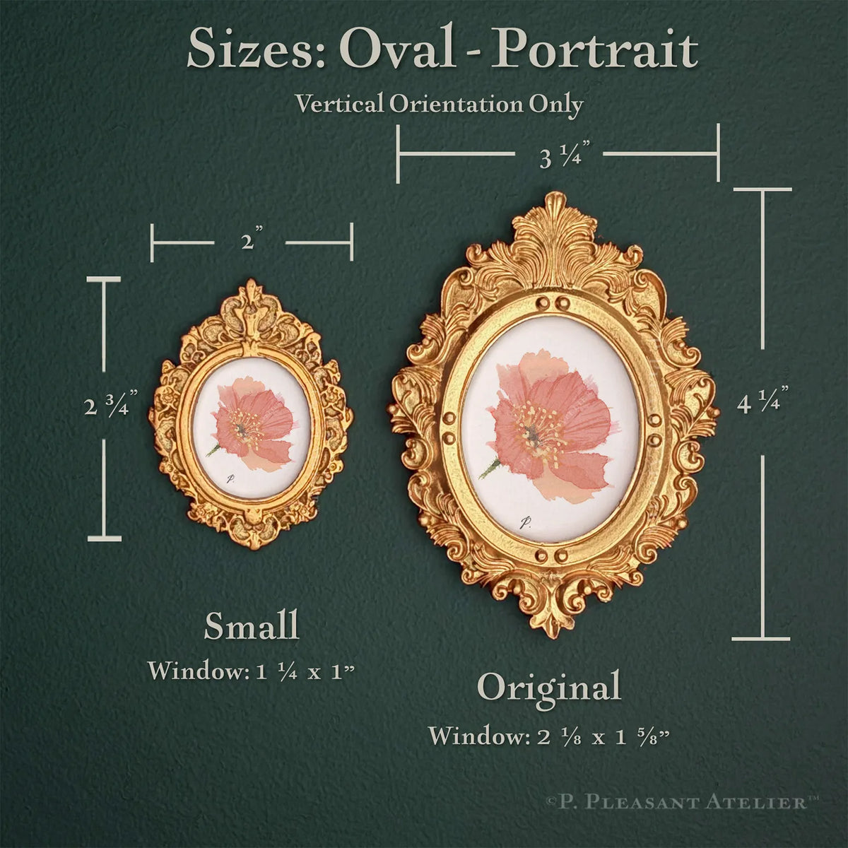 Phoebe Poppy framed masterpiece by P. Pleasant Atelier oval portrait art with antique gold decorative frame