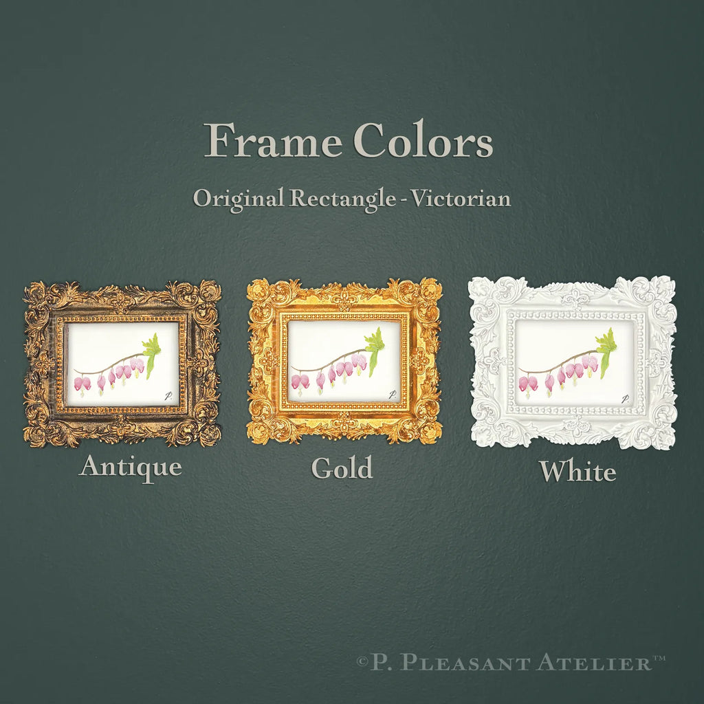 Bleeding Hearts framed masterpiece by P. Pleasant Atelier with Art Fairy Magic, antique gold and white rectangle