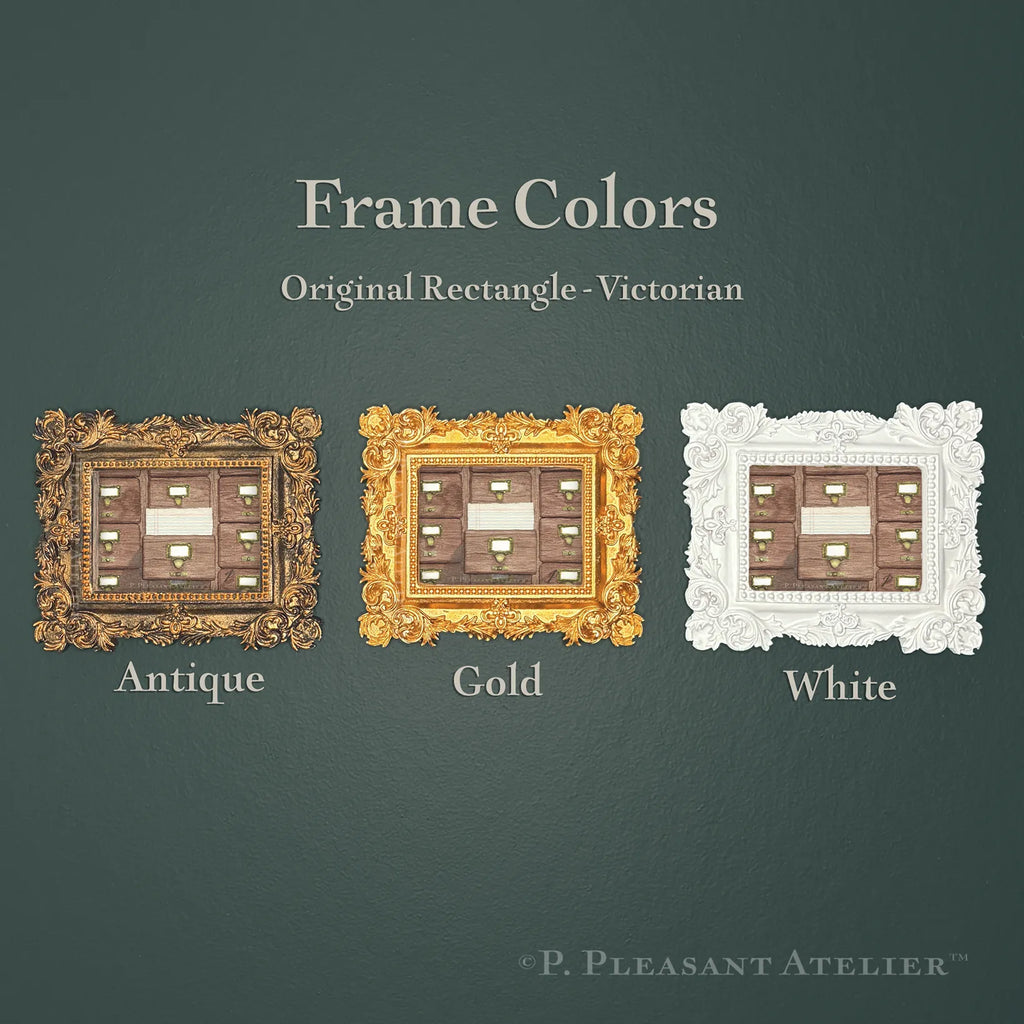 Card Catalogue, Framed Masterpiece by P. Pleasant Atelier, framed wall art card catalogue in antique gold