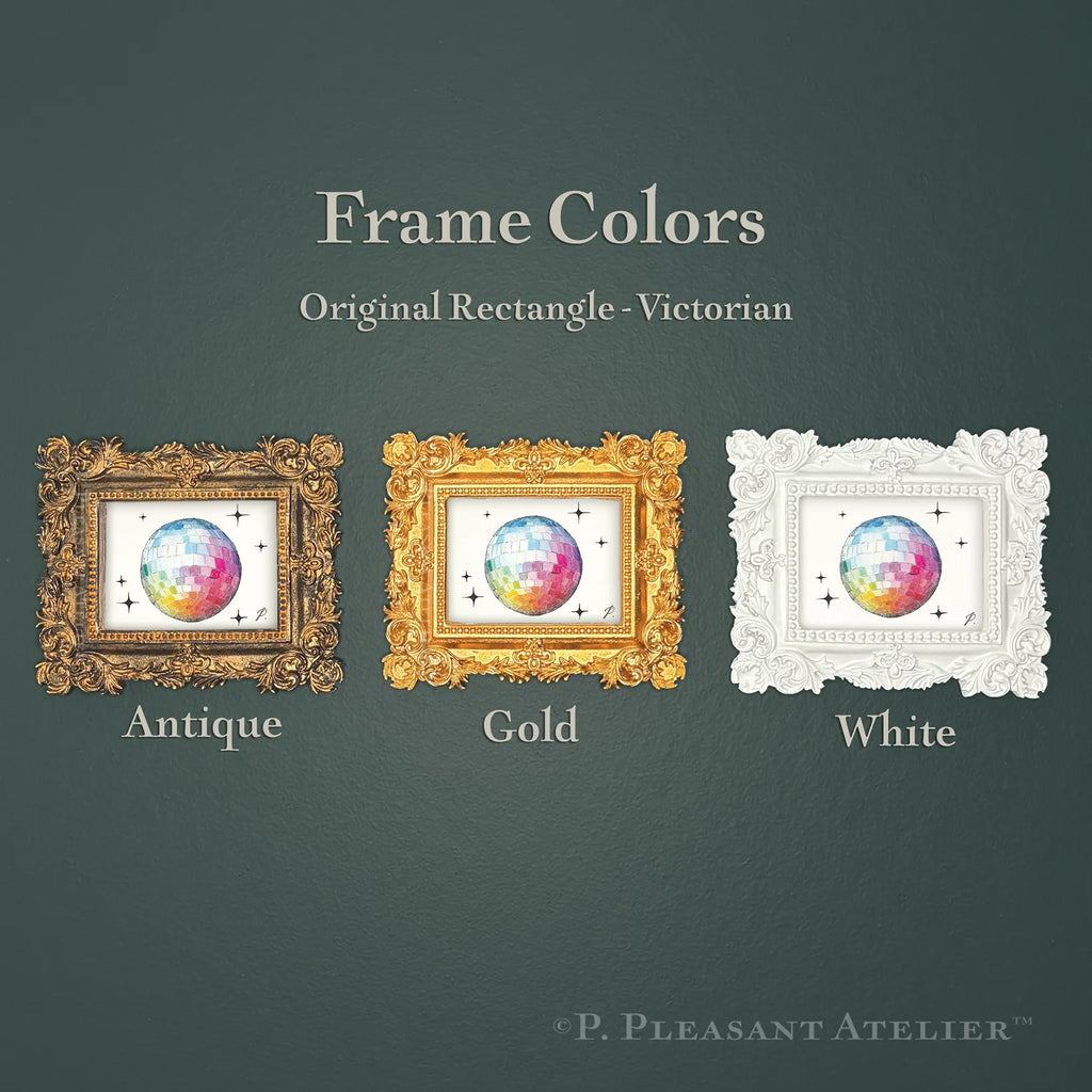 Disco Ball, Framed Masterpiece by P. Pleasant Atelier, Fairy Art in antique gold rectangle frame