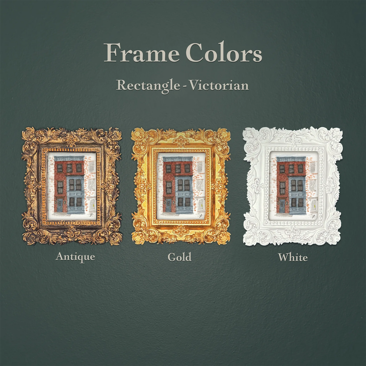 10th Avenue Brownstone South Slope Framed Masterpiece by P. Pleasant Atelier with Antique gold Art Fairy Magic