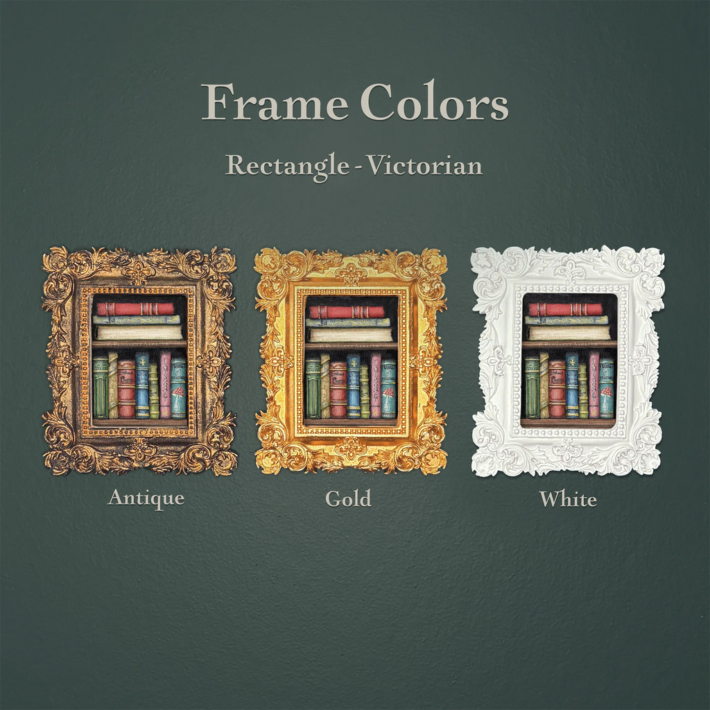 Callow, Callay Bookshelf framed masterpiece by P. Pleasant Atelier with Art Fairy Magic in a Victorian rectangle frame