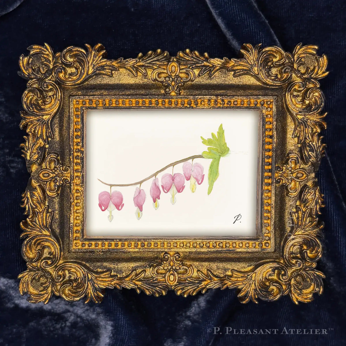 Bleeding Hearts, Framed Masterpiece by P. Pleasant Atelier, antique gold and white frame with Art Fairy Magic