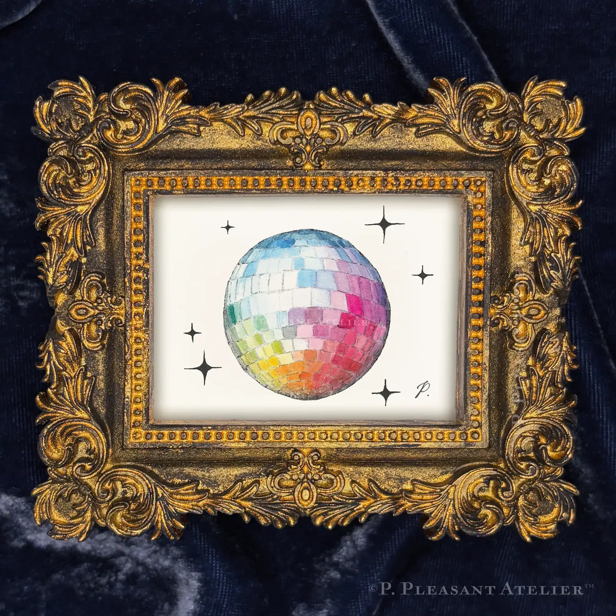 Disco Ball framed wall art by P. Pleasant Atelier with gold ornate rectangle frame, Art Fairy Magic