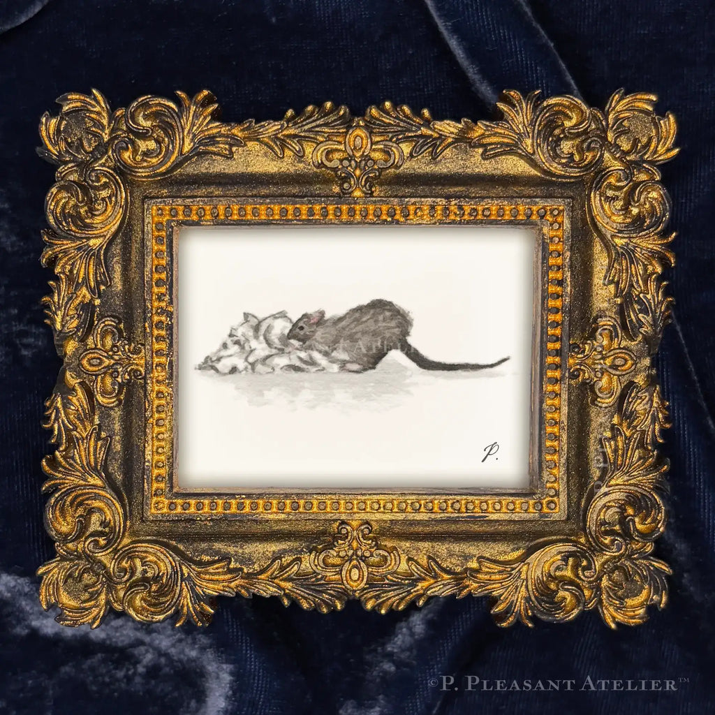 Rat Greenwich Village by P. Pleasant Atelier framed masterwork with Art Fairy Magic in a gold Victorian rectangle frame