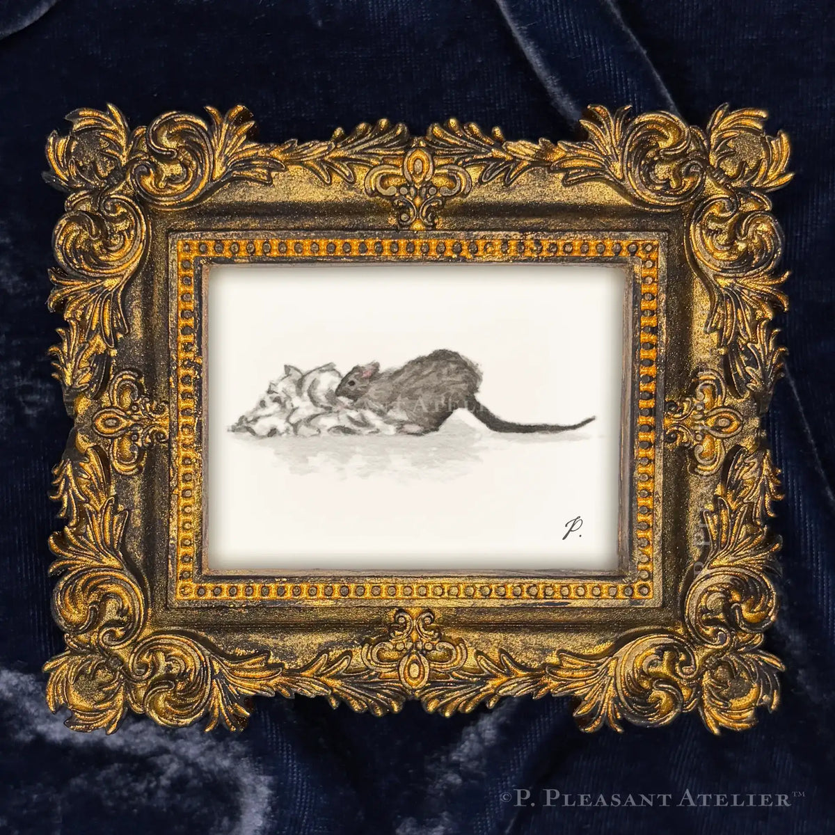 Rat Greenwich Village by P. Pleasant Atelier framed masterwork with Art Fairy Magic in a gold Victorian rectangle frame