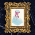 Jellyfish framed Masterpiece by P. Pleasant Atelier with Art Fairy Magic in an antique gold and white rectangle frame
