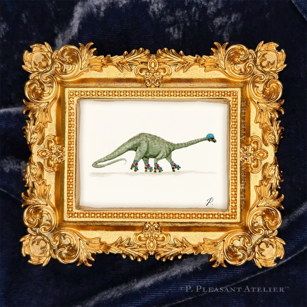 Viggo, the Rollerskatin' Brachiosaurus, framed wall art by P. Pleasant Atelier with Art Fairy Magic