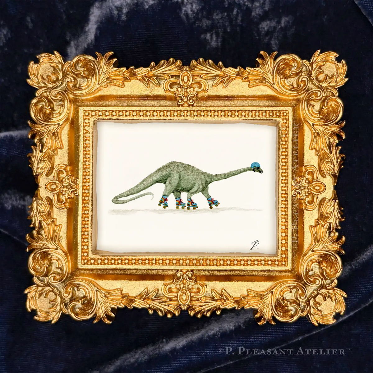 Viggo, the Rollerskatin' Brachiosaurus, framed wall art by P. Pleasant Atelier with Art Fairy Magic