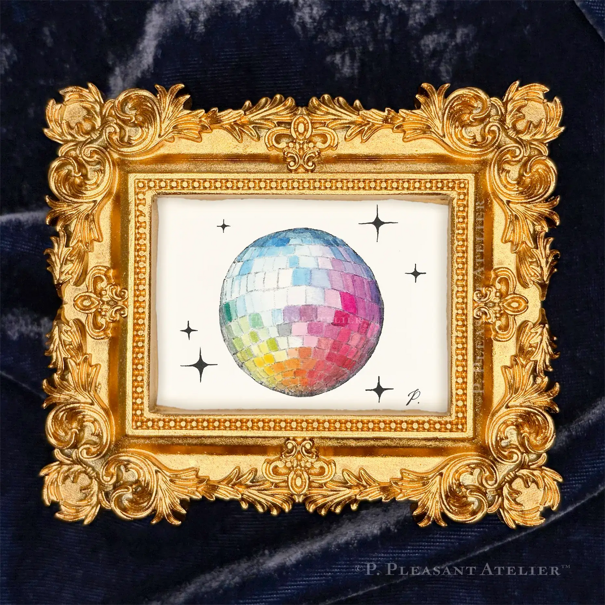 Disco Ball framed wall art by P. Pleasant Atelier with Art Fairy Magic in an antique gold rectangle frame