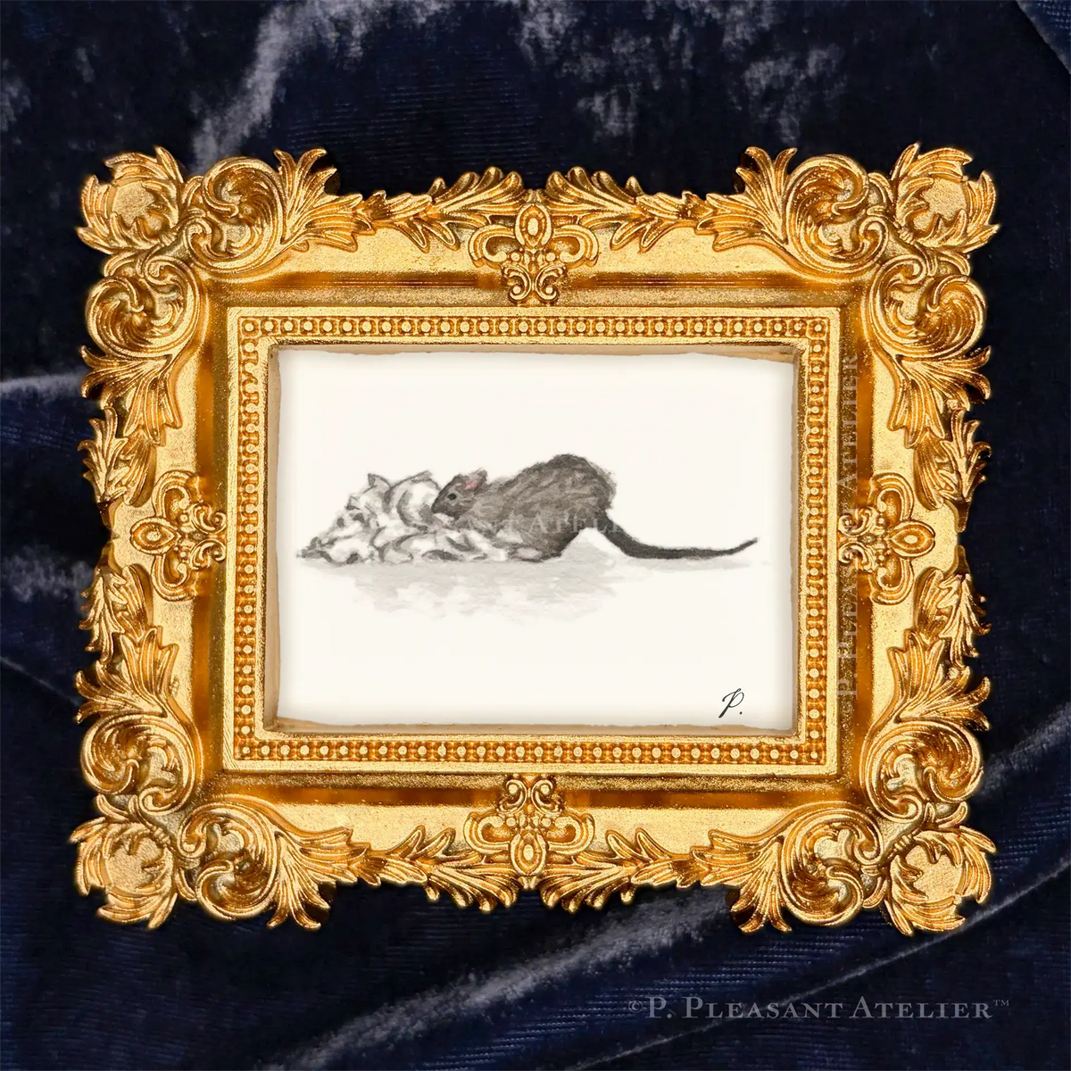 Rat Greenwich Village Framed Masterpiece by P. Pleasant Atelier, gold rectangle Victorian frame with Art Fairy Magic