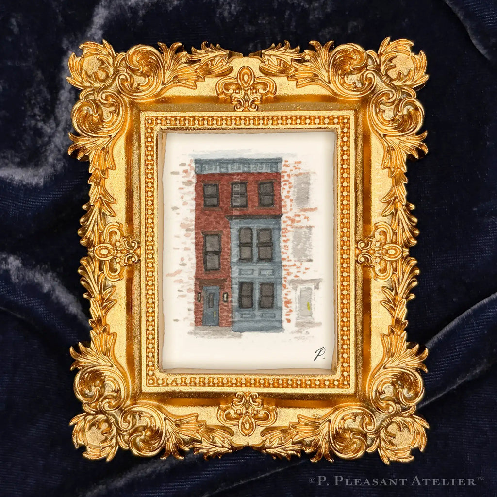 10th Avenue Brownstone South Slope framed masterpiece by P. Pleasant Atelier with gold Art Fairy Magic