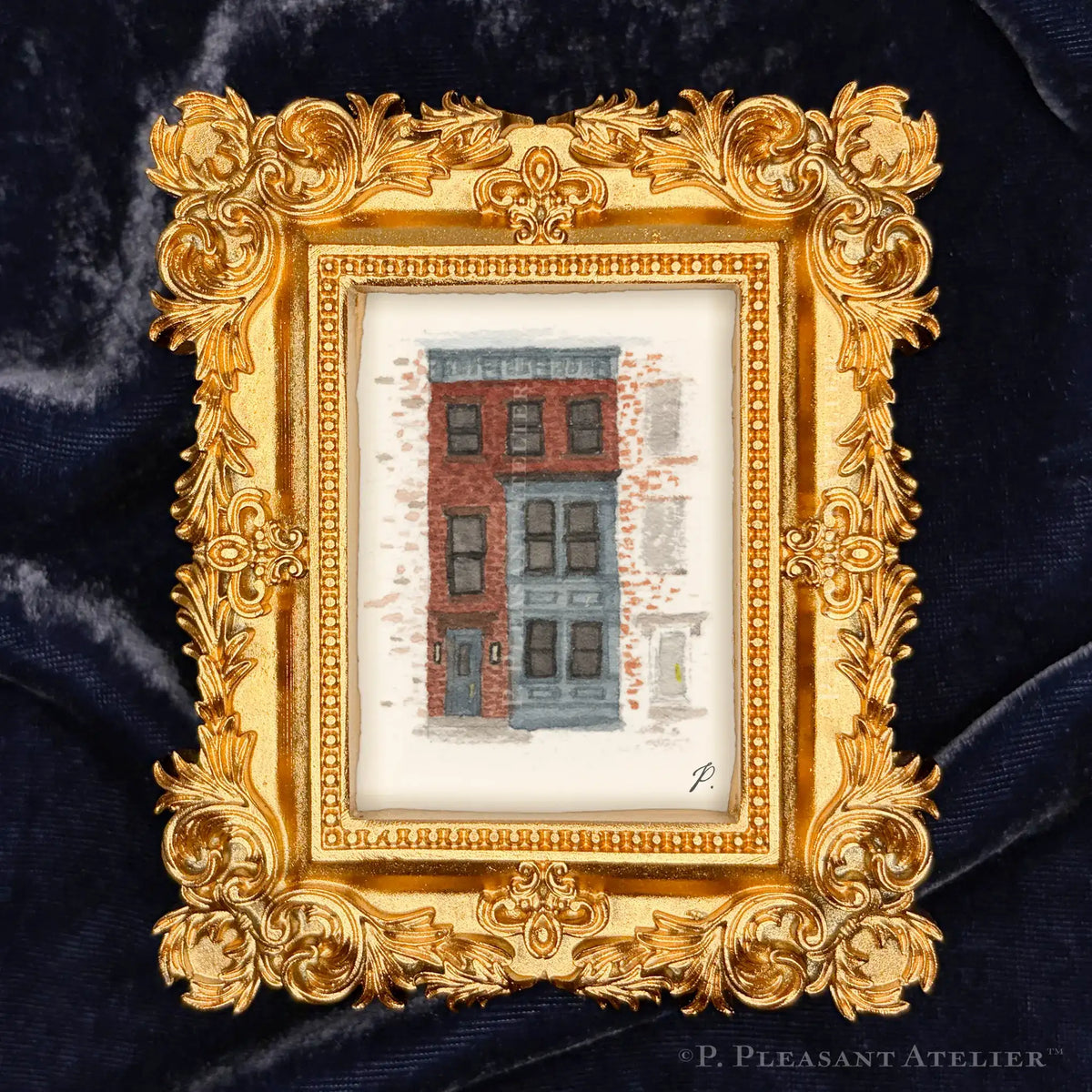 10th Avenue Brownstone South Slope framed masterpiece by P. Pleasant Atelier with gold Art Fairy Magic