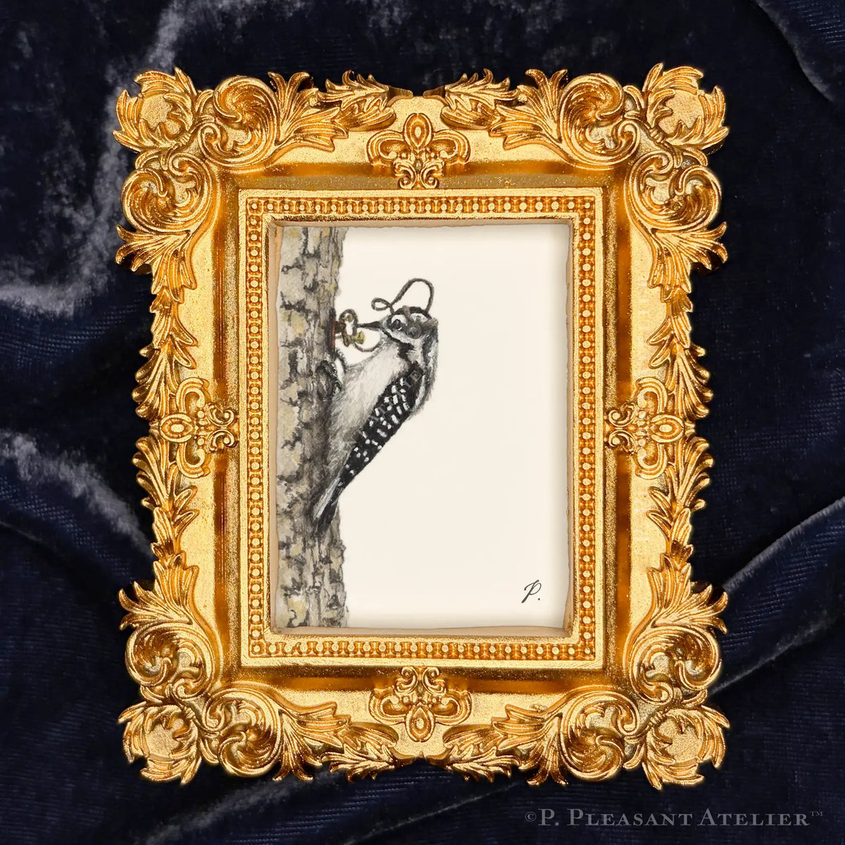 Rosie, the OG Telegrapher framed masterpiece by P. Pleasant Atelier, antique gold and white Art Fairy Magic