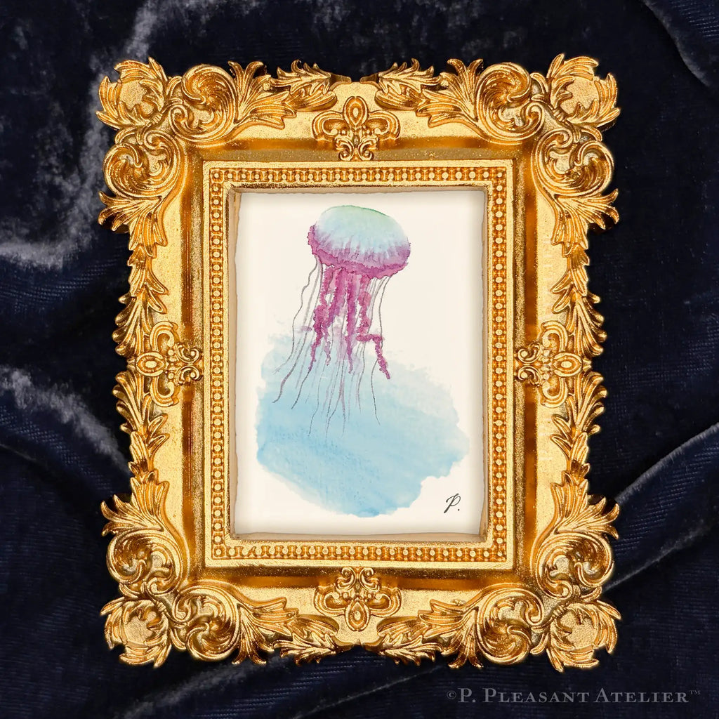 Jellyfish Framed Masterpiece by P. Pleasant Atelier, Art Fairy Magic in an antique gold rectangle frame