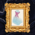 Jellyfish Framed Masterpiece by P. Pleasant Atelier, Art Fairy Magic in an antique gold rectangle frame