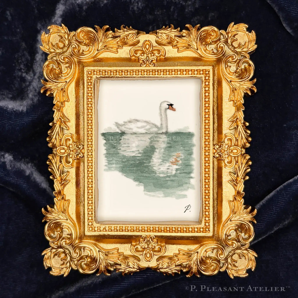 Swan Prospect Park framed wall art by P. Pleasant Atelier, gold ornate Victorian frame with Art and Magic