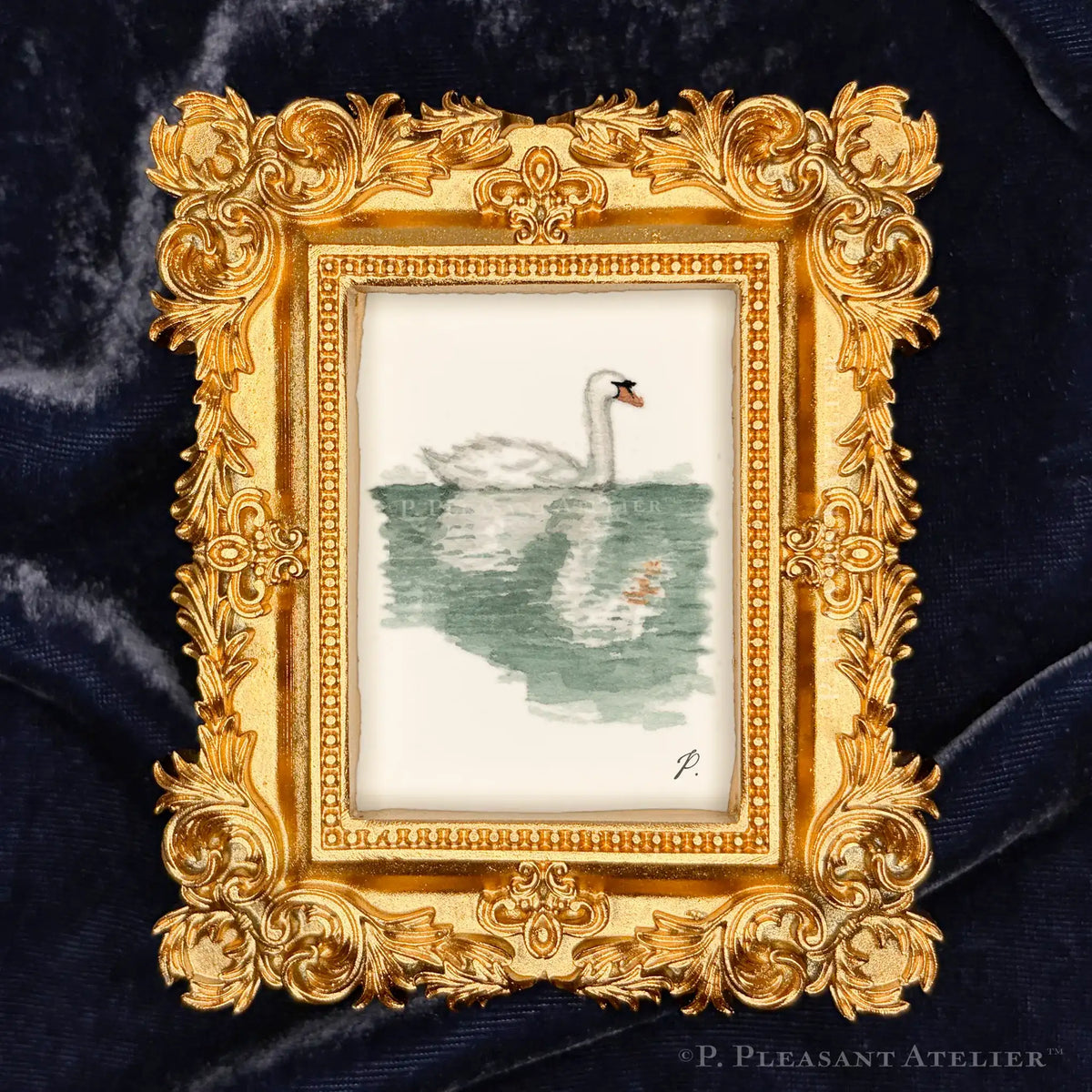 Swan Prospect Park framed wall art by P. Pleasant Atelier, gold ornate Victorian frame with Art and Magic