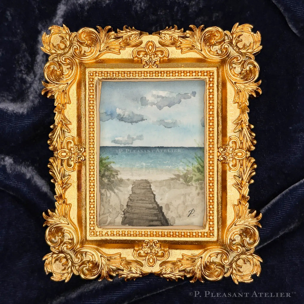 Art fairy magic style frame with ornate gold carvings around a small landscape painting