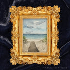 Art fairy magic style frame with ornate gold carvings around a small landscape painting