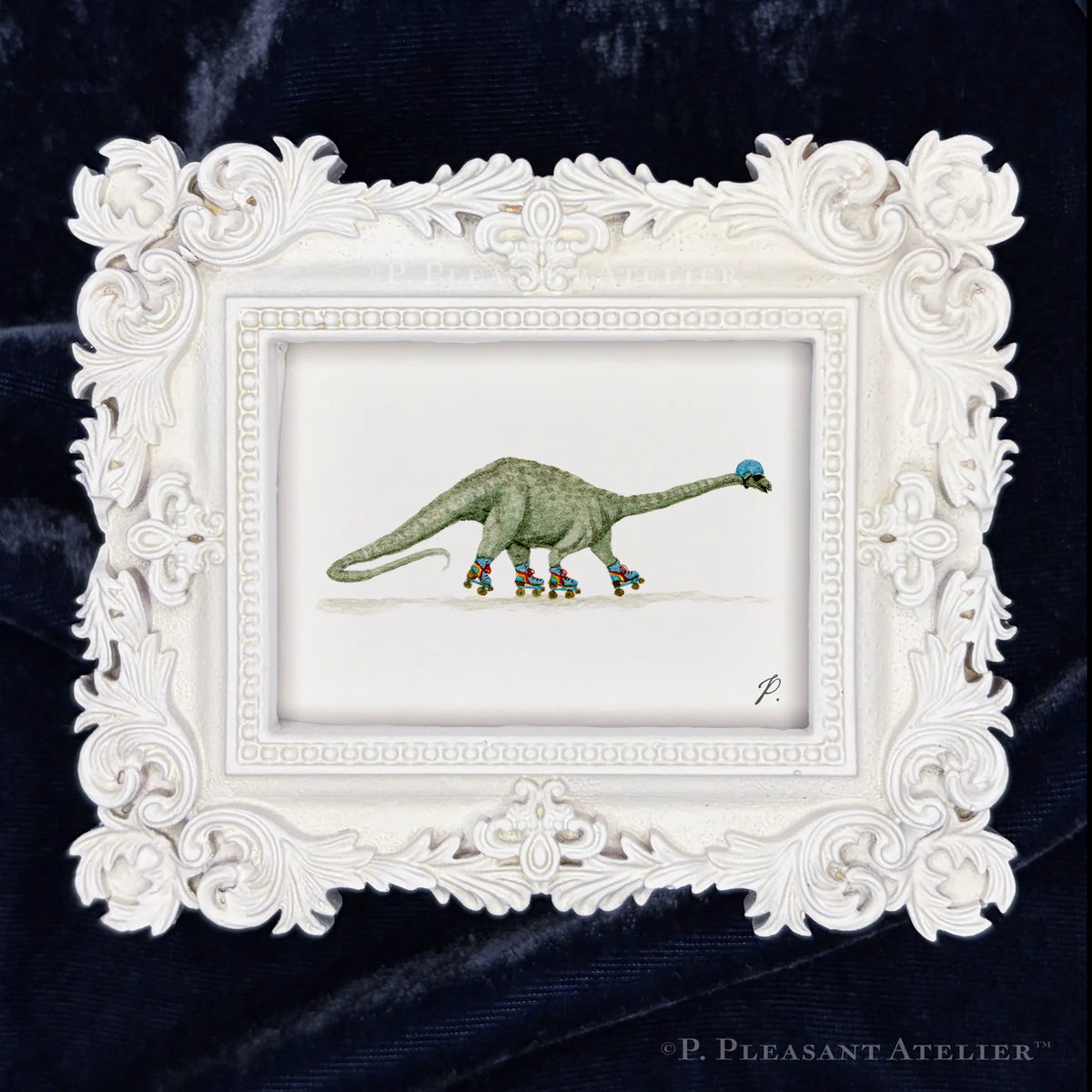 Viggo, the Rollerskatin' Brachiosaurus framed masterpiece by P. Pleasant Atelier, Fairy Art Magic