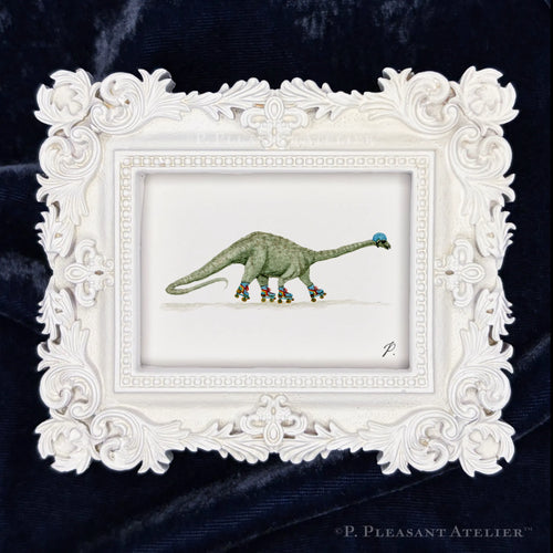 Viggo, the Rollerskatin' Brachiosaurus framed masterpiece by P. Pleasant Atelier, Fairy Art Magic
