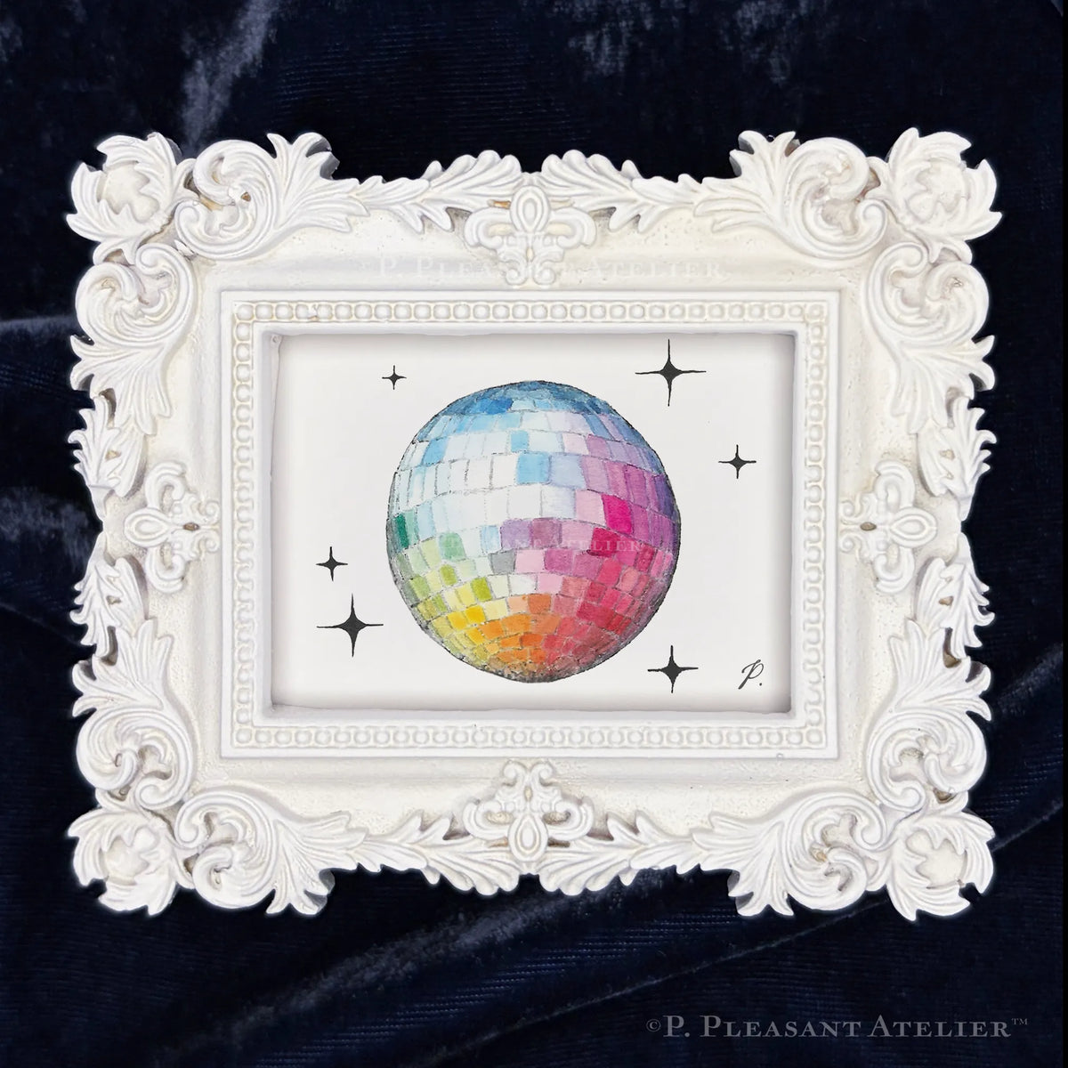 Disco Ball framed wall art by P. Pleasant Atelier with Fairy Magic Art in an antique gold white rectangle frame