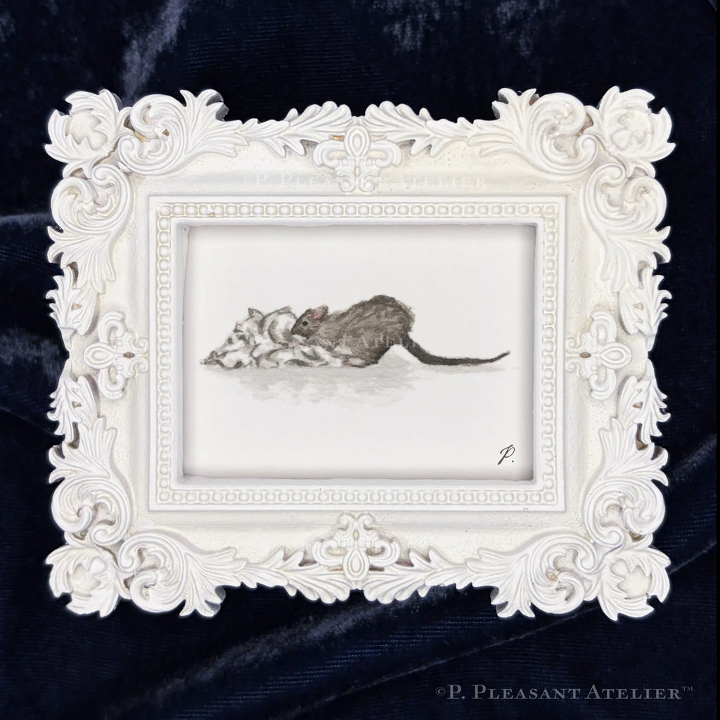 Rat Greenwich Village Framed Masterpiece by P. Pleasant Atelier, Art Fairy Magic in a white Victorian rectangle frame