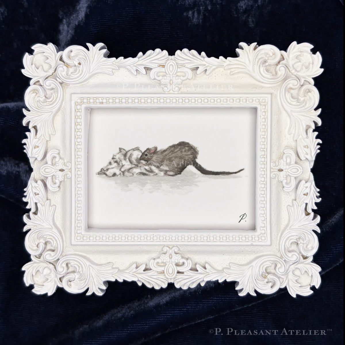 Rat Greenwich Village Framed Masterpiece by P. Pleasant Atelier, Art Fairy Magic in a white Victorian rectangle frame