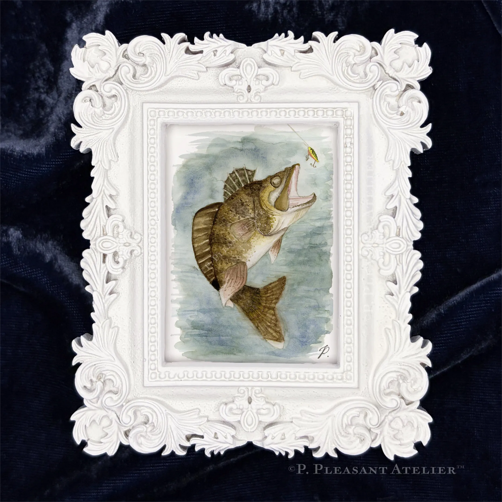 Walleye, Framed Masterpiece by P. Pleasant Atelier, Art Fairy Magic in antique gold and white Victorian frame