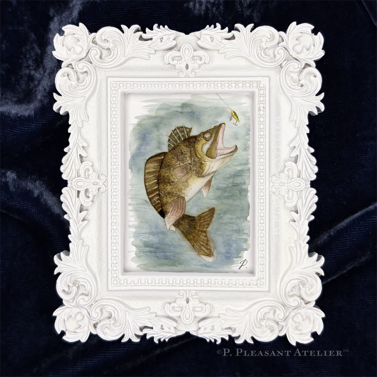 Walleye, Framed Masterpiece by P. Pleasant Atelier, Art Fairy Magic in antique gold and white Victorian frame