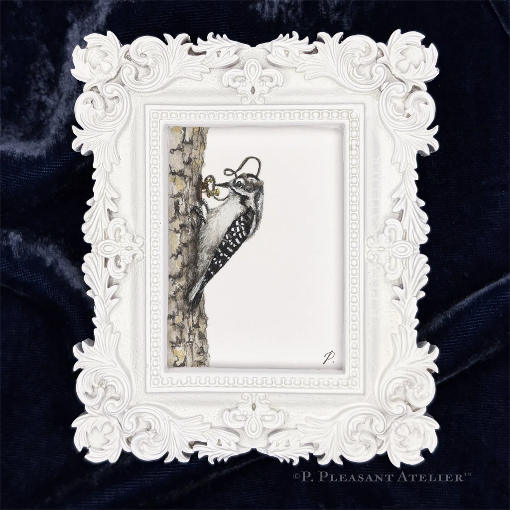 Rosie, the OG Telegrapher framed masterpiece by P. Pleasant Atelier, Fairy Magic Art in antique gold and white
