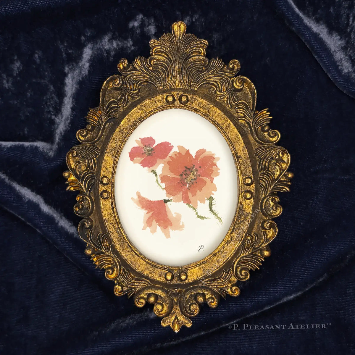 Muffy Poppy framed Masterpiece by P. Pleasant Atelier with Art Fairy Magic, antique gold oval portrait