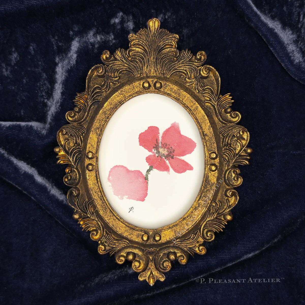 Lo Poppy Framed Masterpiece by P. Pleasant Atelier, oval portrait art in gold Fairy Magic style