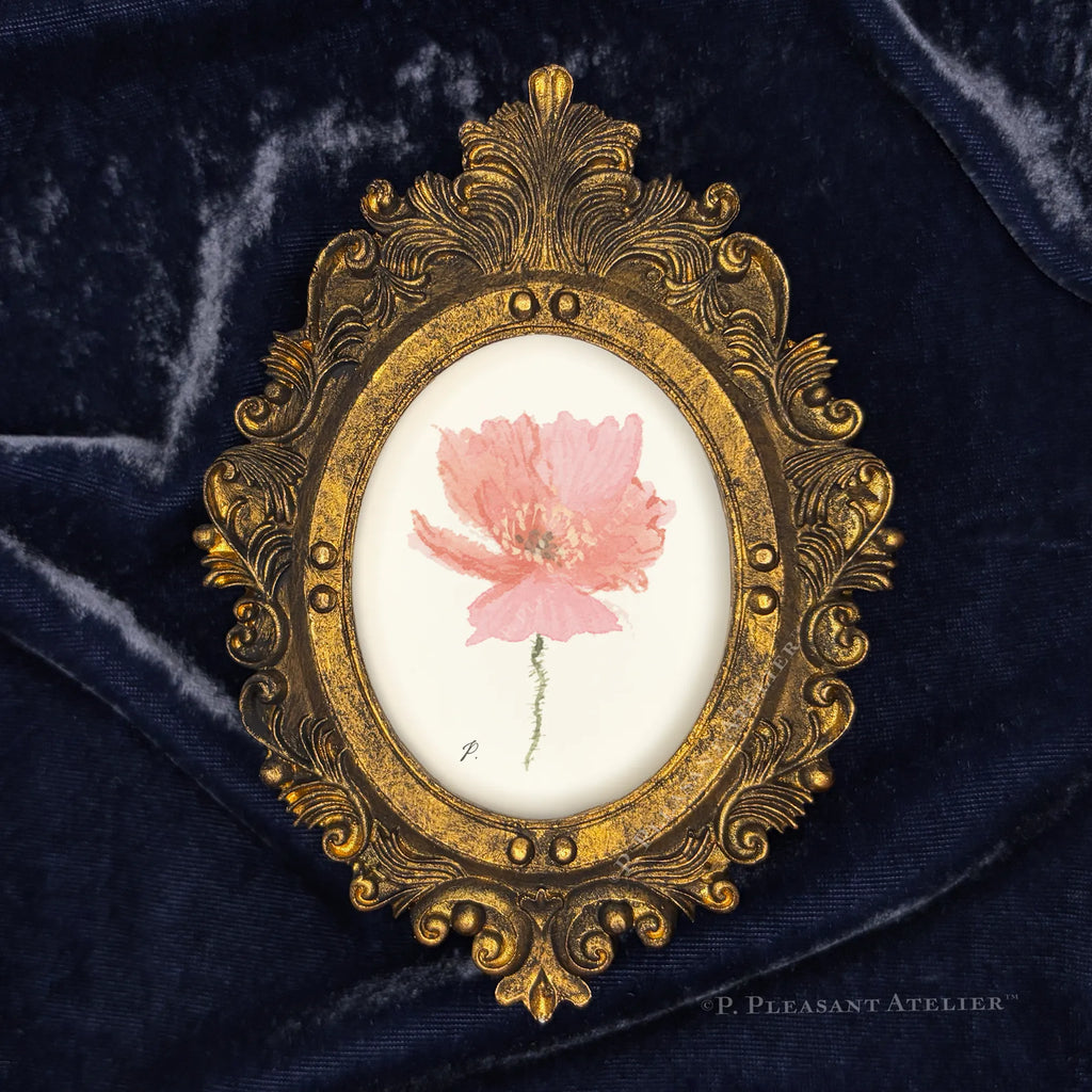 Joni Poppy framed oval portrait artwork by P. Pleasant Atelier with Art Fairy Magic, antique gold frame