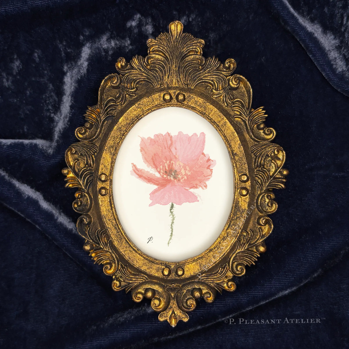 Joni Poppy framed oval portrait artwork by P. Pleasant Atelier with Art Fairy Magic, antique gold frame