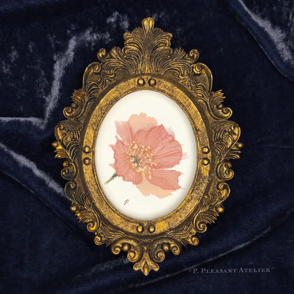 Phoebe Poppy framed wall art portrait oval by P. Pleasant Atelier with gold Fairy Magic Art details