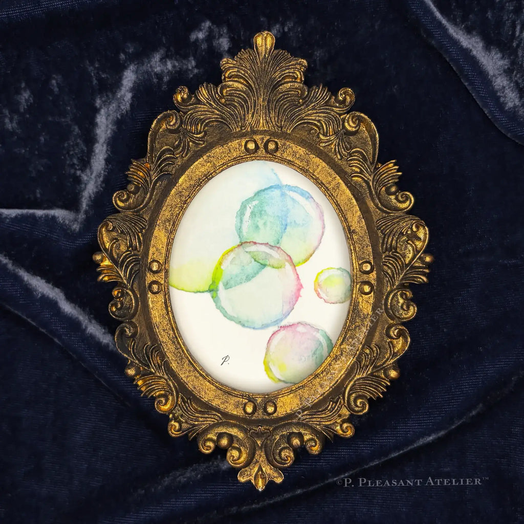 Bubbles Jane framed master piece by P. Pleasant Atelier with Art Fairy Magic, antique gold oval frame