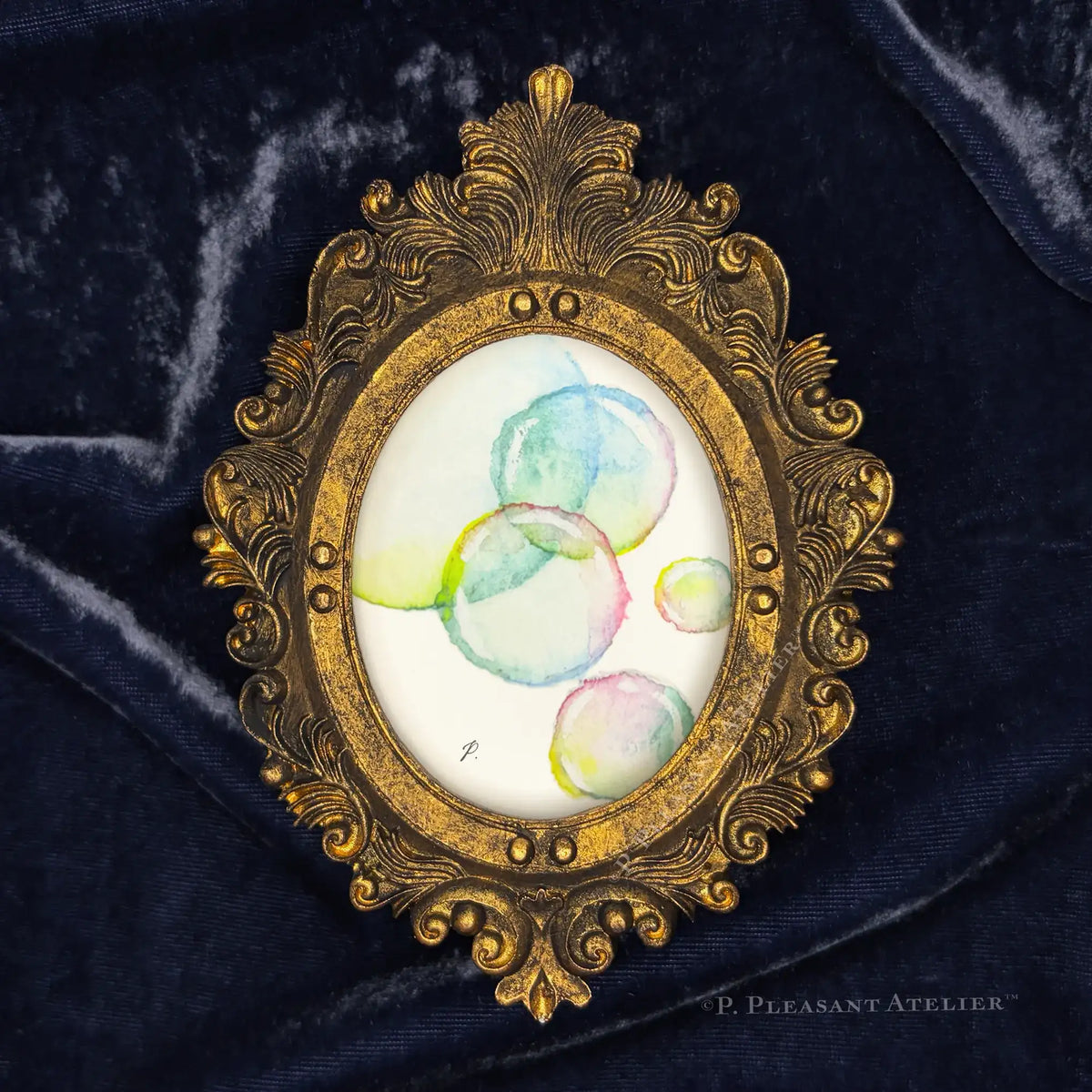 Bubbles Jane framed master piece by P. Pleasant Atelier with Art Fairy Magic, antique gold oval frame