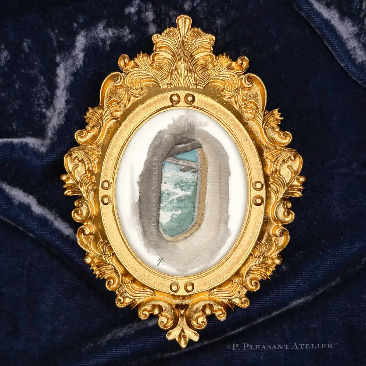 Plane Window Framed Masterpiece by P. Pleasant Atelier oval framed art in gold with Art Fairy Magic