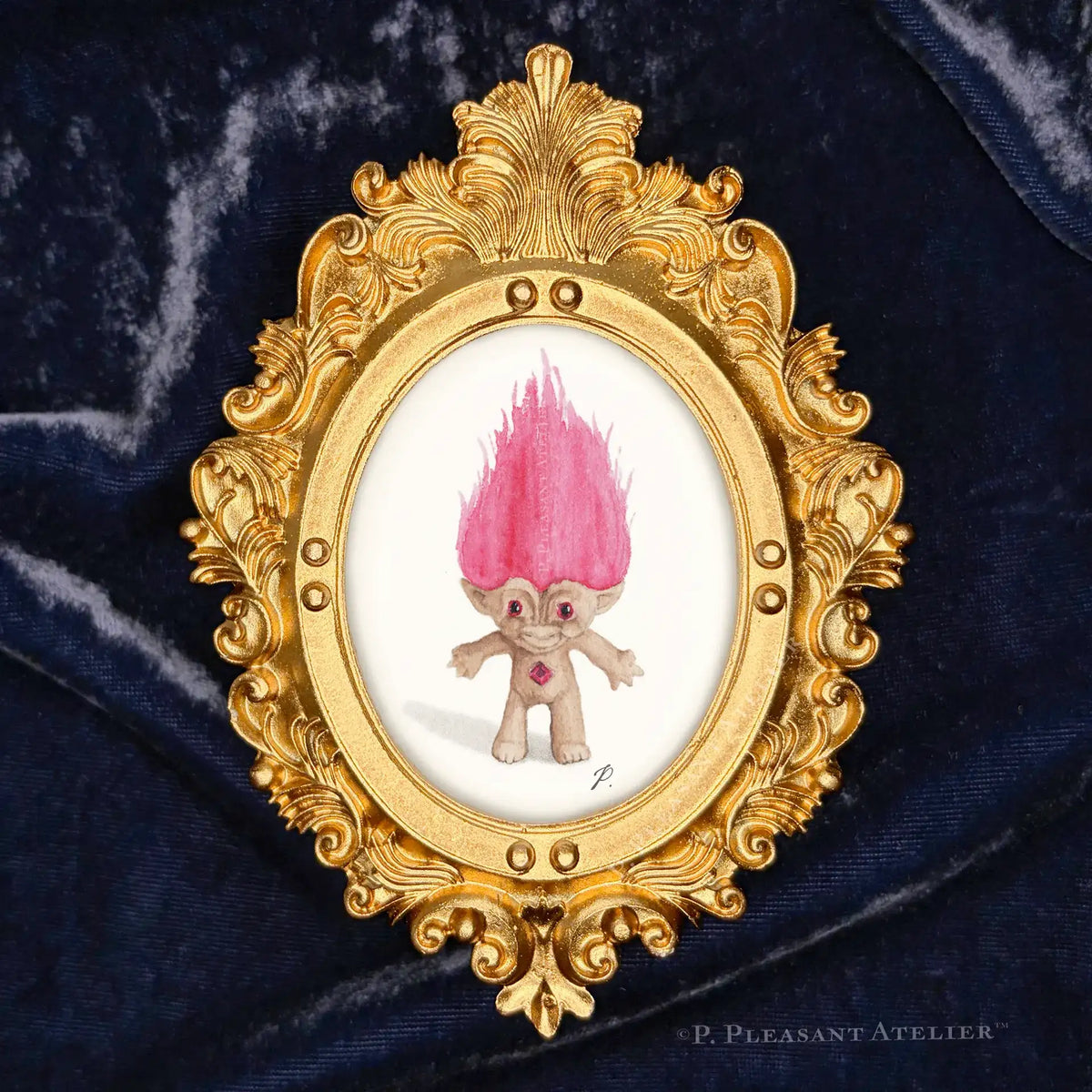 Jennifer 90s Icon framed masterpiece by P. Pleasant Atelier, gold Fairy Art with magic in an antique oval frame