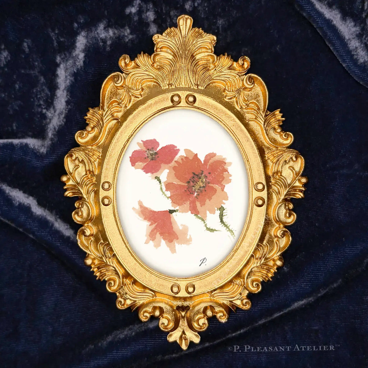 Muffy Poppy framed masterpiece by P. Pleasant Atelier with Art Fairy Magic in an antique gold oval frame