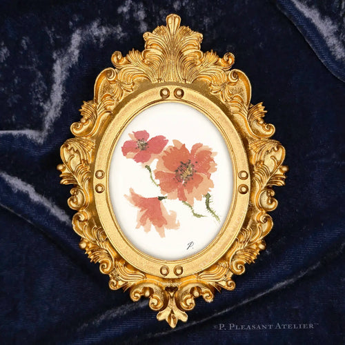 Muffy Poppy framed masterpiece by P. Pleasant Atelier with Art Fairy Magic in an antique gold oval frame