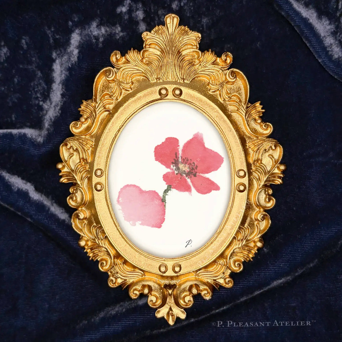 Lo Poppy by P. Pleasant Atelier framed oval portrait artwork with gold Fairy Magic details