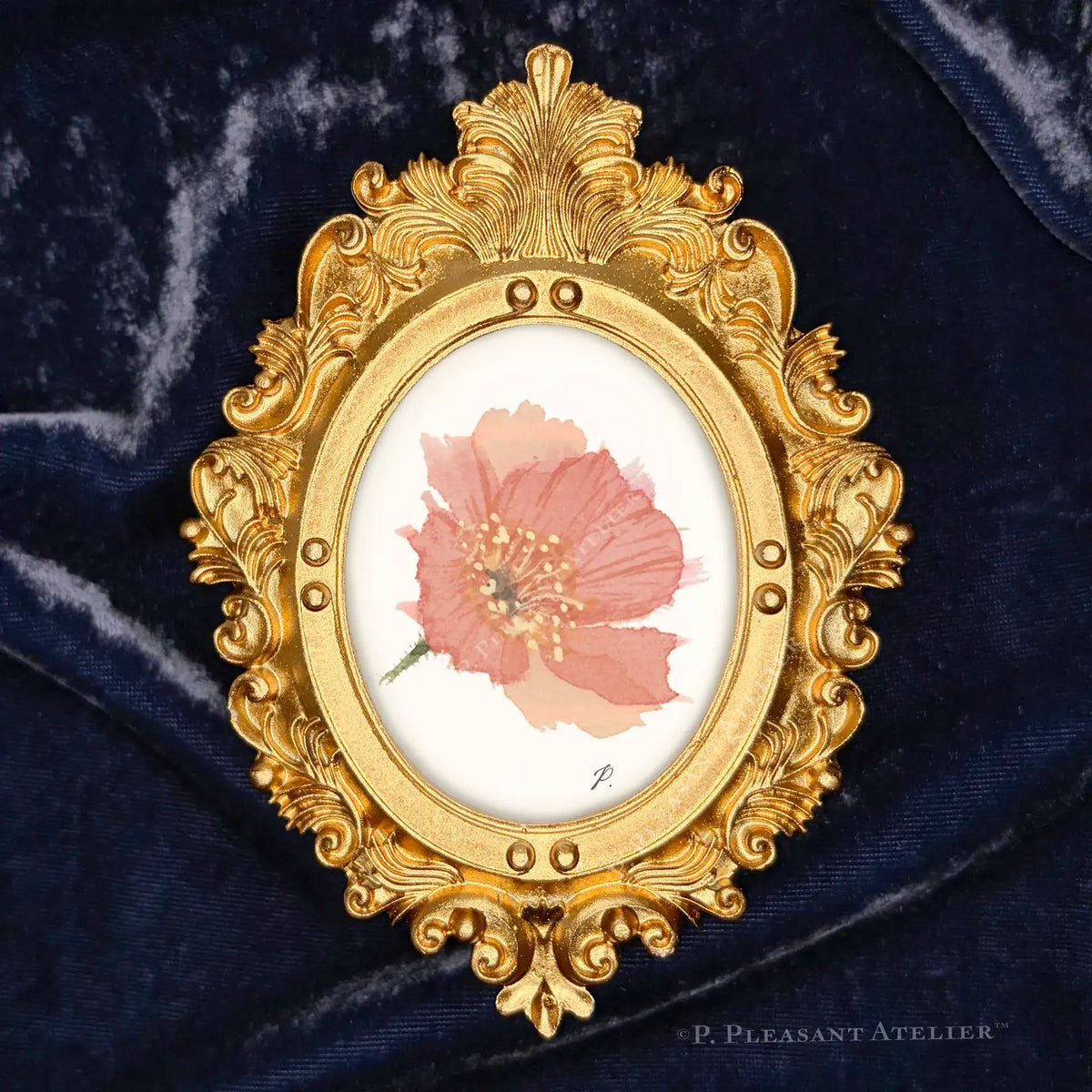 Phoebe Poppy Framed Masterpiece by P. Pleasant Atelier oval portrait framed wall art with gold decorative details