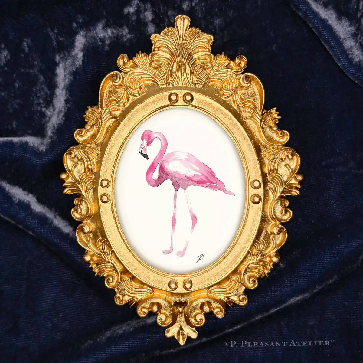 Flamingo, Framed Masterpiece by P. Pleasant Atelier, gold oval frame with Fairy Magic art